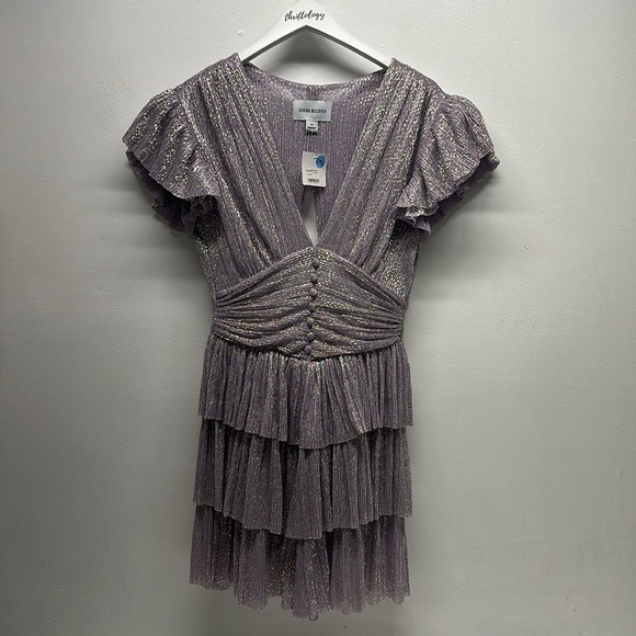 Sabina Musayev Devon Dress Mini Short Sleeve Metallic Lilac Purple New Size XS - Picture 8 of 11